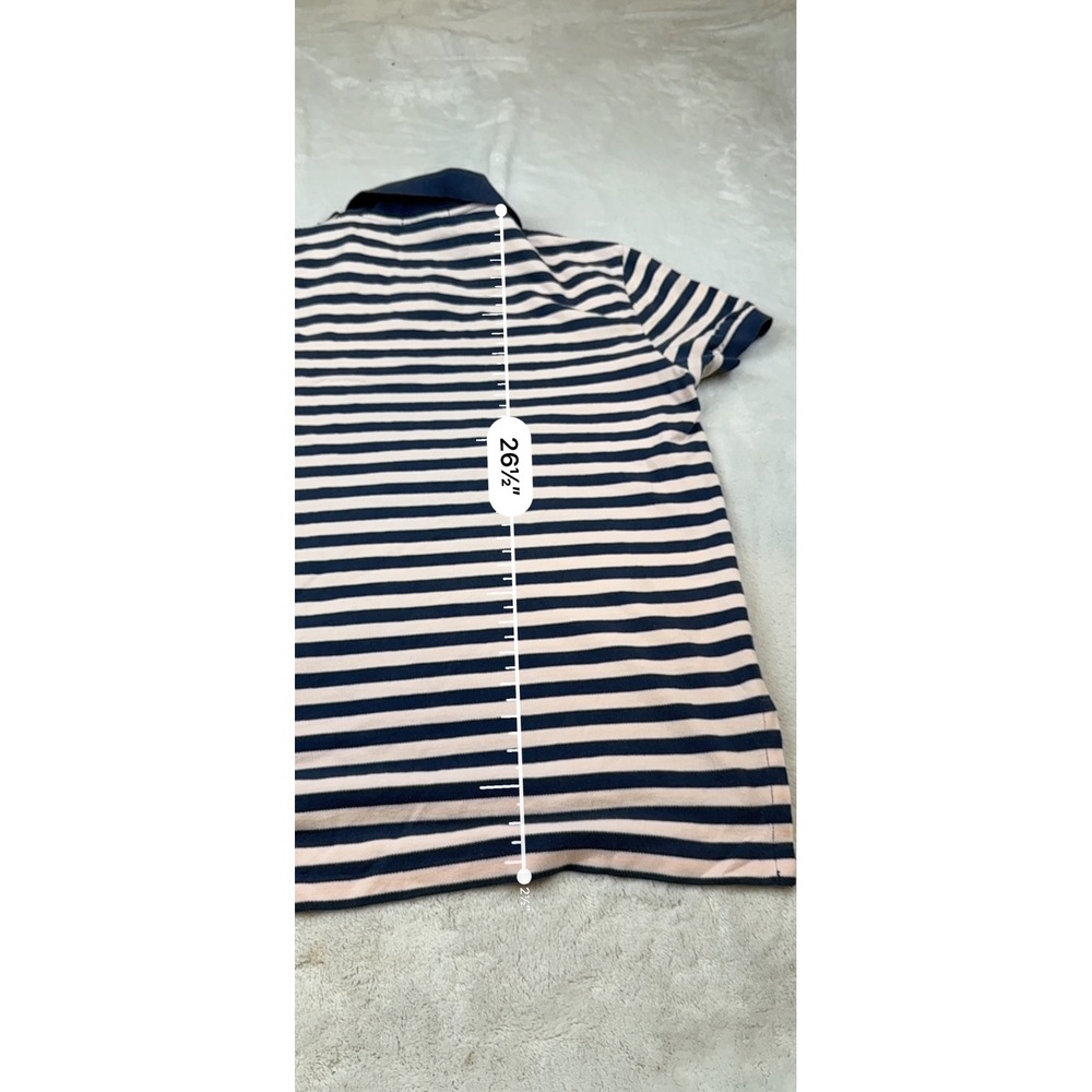 Polo Ralph Lauren Custom Fit Striped Polo Shirt Navy Pink Green Pony Large - Picture 6 of 6